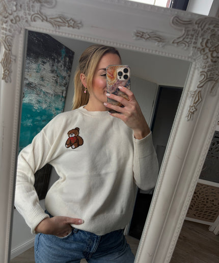 Pullover mit Teddy-Aufdruck | weiß
