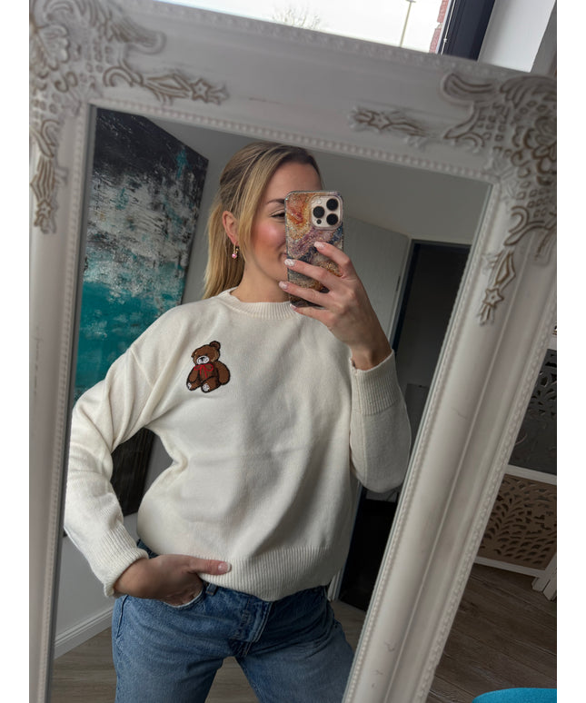 Pullover mit Teddy-Aufdruck | weiß