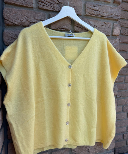 Strickweste mit Knopfleiste | kurzarm | butter lemon gelb