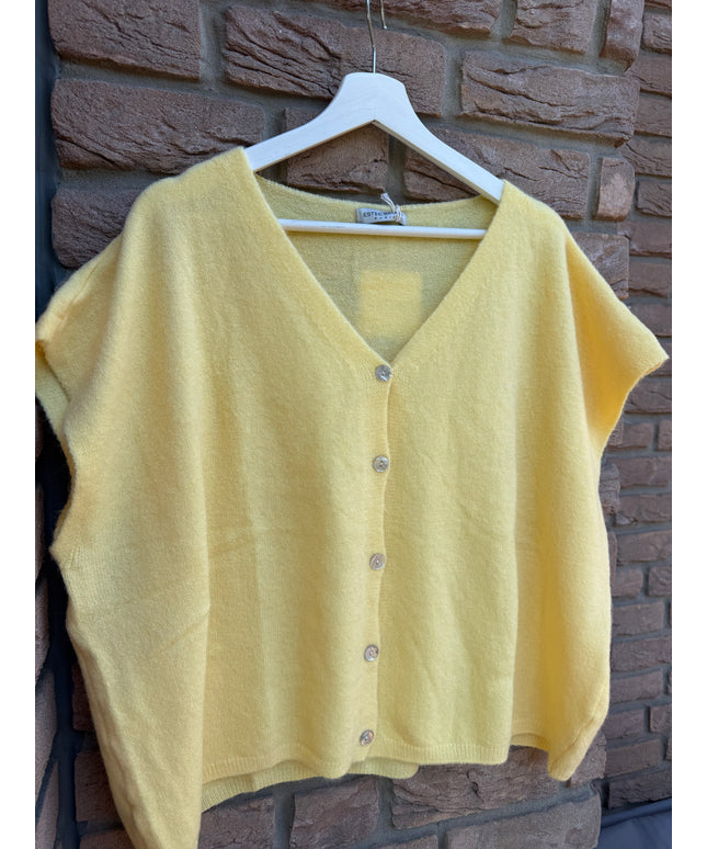 Strickweste mit Knopfleiste | kurzarm | butter lemon gelb