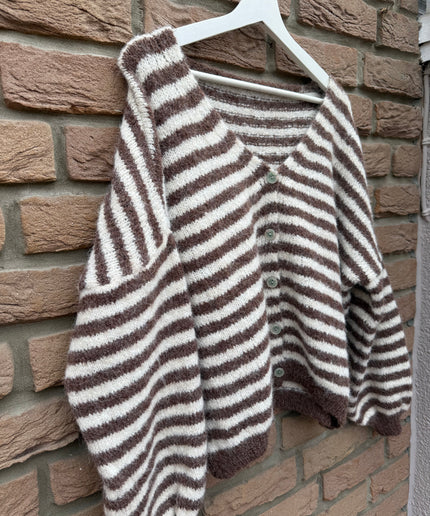 Gestreifte Strickjacke | dunkelbraun creme