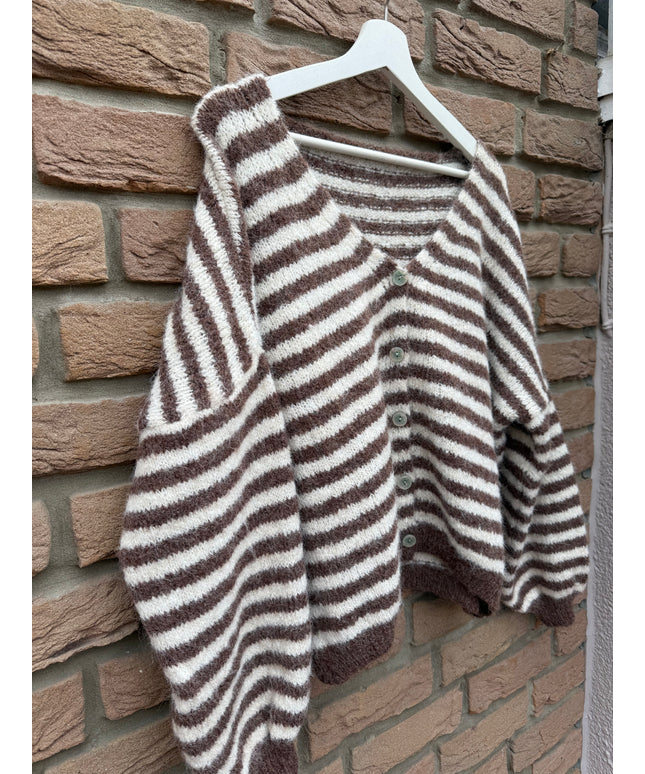 Gestreifte Strickjacke | dunkelbraun creme
