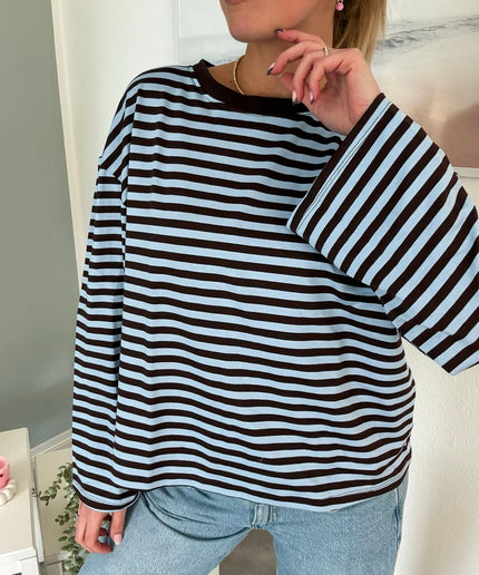Gestreiftes Langarmshirt | Striped Long Sleeve | Blau/Dunkelbraun