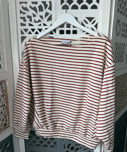 Gestreiftes One-Shoulder Langarmshirt