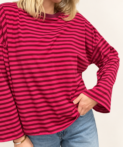Gestreiftes Langarmshirt | Striped Long Sleeve | Pink/Bordeaux