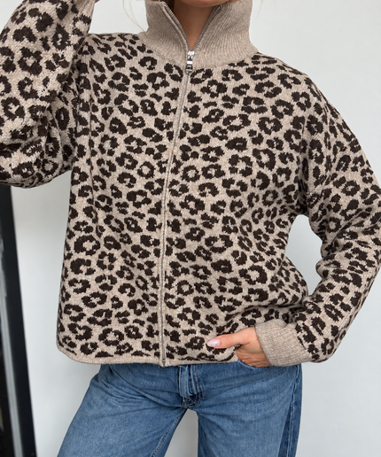 Leo Strickjacke mit Zipper | beige braun