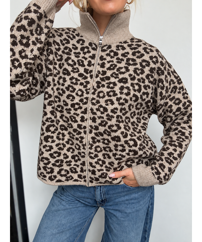 Leo Strickjacke mit Zipper | beige braun