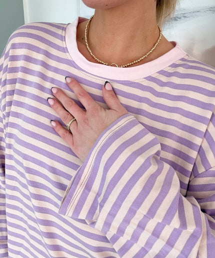 Gestreiftes Langarmshirt | Striped Long Sleeve | Flieder/Rosa
