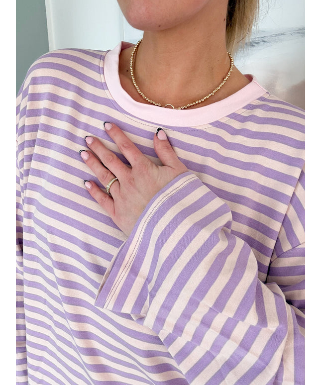 Gestreiftes Langarmshirt | Striped Long Sleeve | Flieder/Rosa
