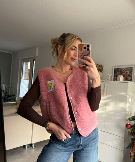 Teddy Weste mit Smiley Aufdruck | rosa