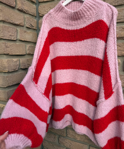 Oversize Strickpullover | gestreift | rosa rot