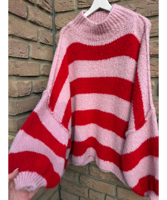 Oversize Strickpullover | gestreift | rosa rot