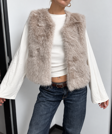 Faux Fur Weste Amélie | Taupe