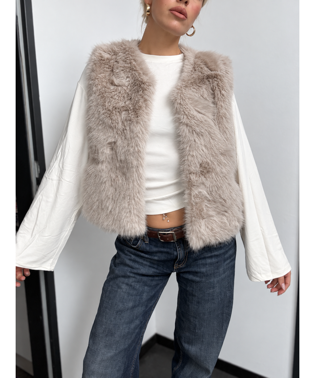Faux Fur Weste Amélie | Taupe