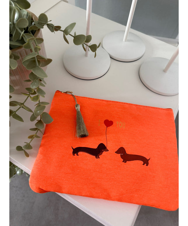 Neon Kosmetiktasche mit Dackelaufdruck