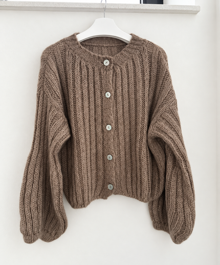 Grobstrickjacke mit Knopfleiste | taupe