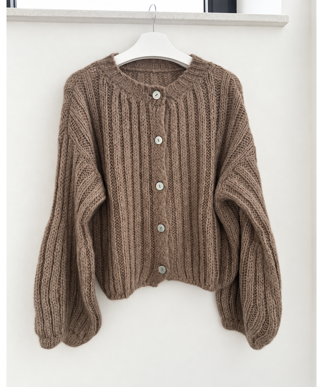 Grobstrickjacke mit Knopfleiste | taupe