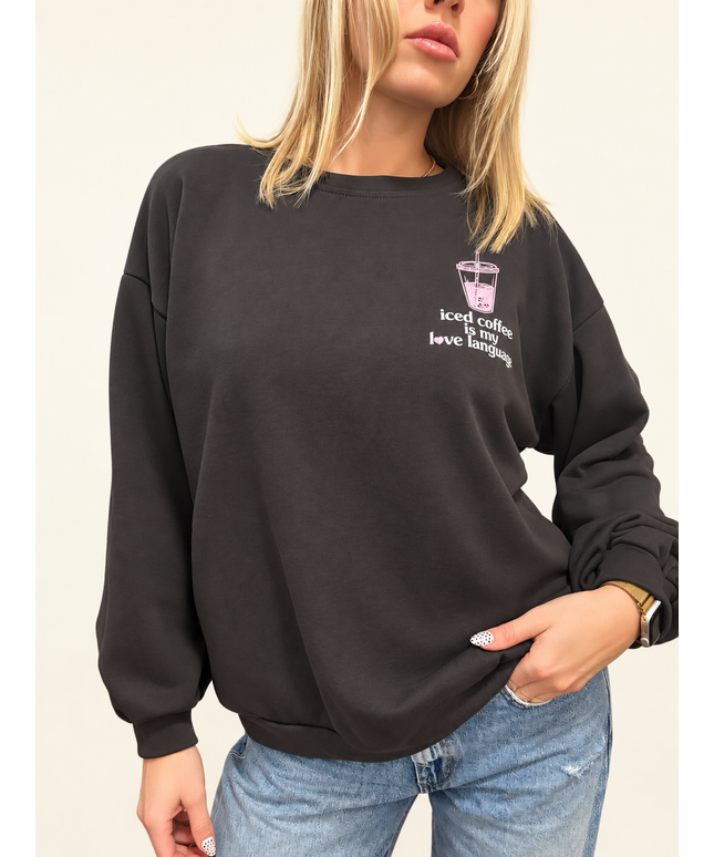 Sweater „Iced coffee is my love language“ | Dunkelbraun