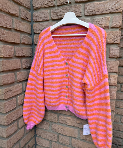 Gestreifte Strickjacke | orange rosa