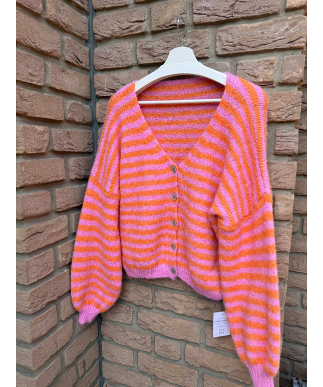 Gestreifte Strickjacke | orange rosa