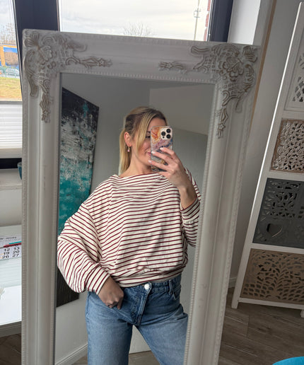 Gestreiftes One-Shoulder Langarmshirt