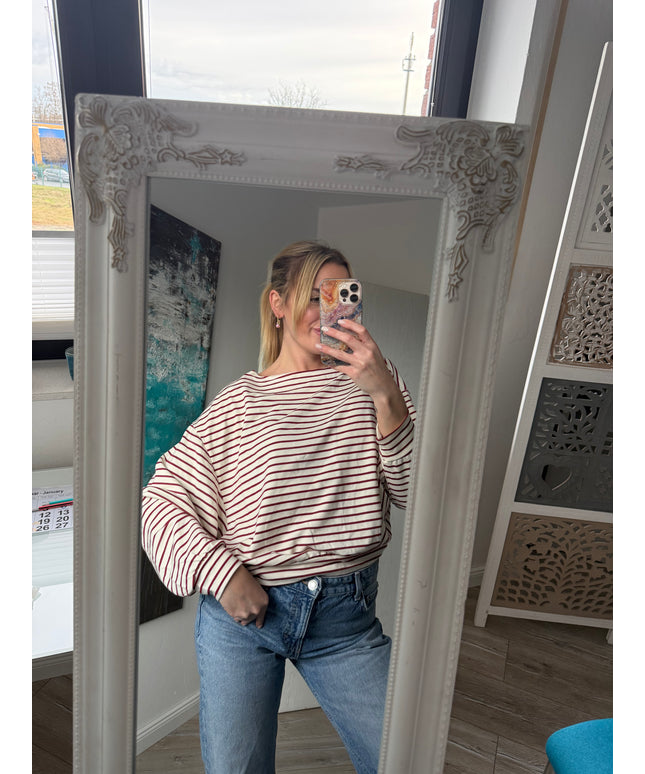 Gestreiftes One-Shoulder Langarmshirt