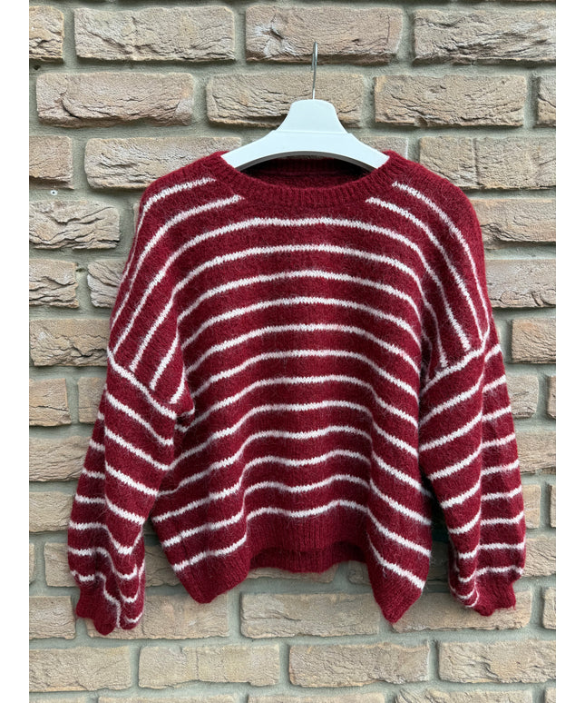 Kurzer Strickpullover mit Streifen | bordeaux
