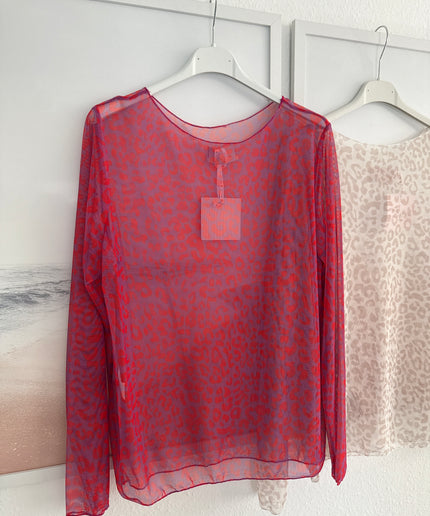 Mesh Langarmshirt Leo-Print | versch. Farben