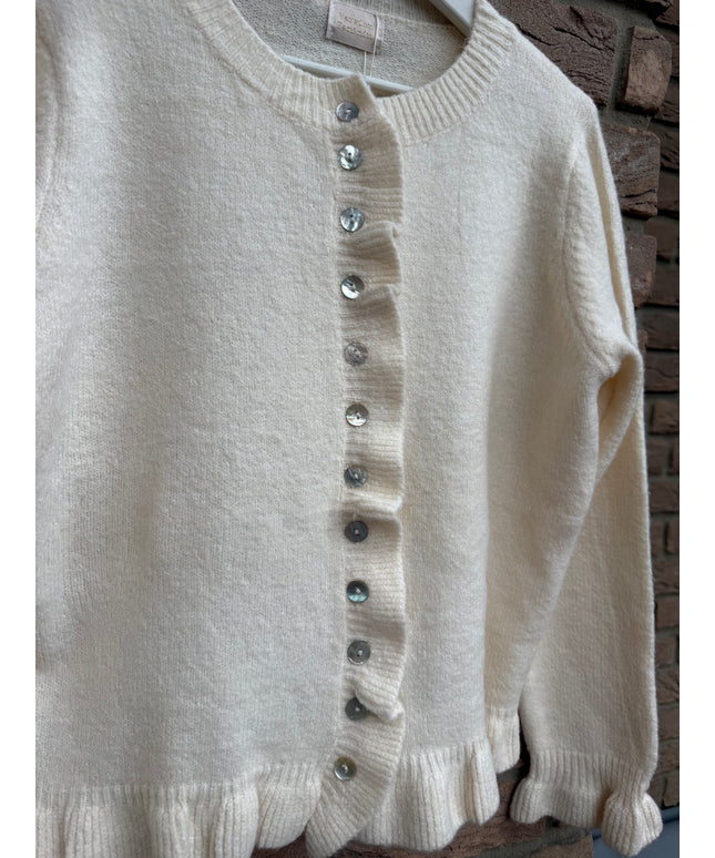 Strickjacke mit Rüschen und Knopfleiste