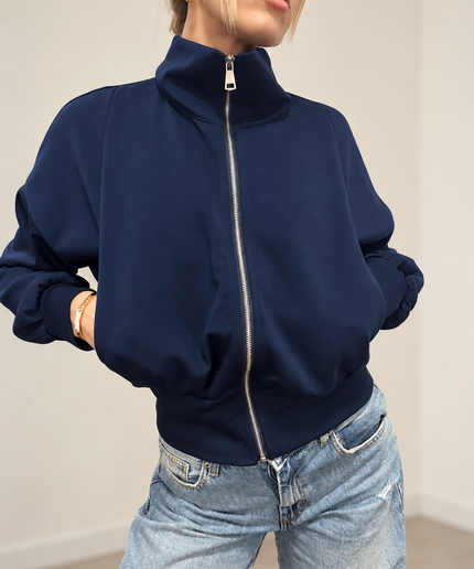 Sweatjacke mit Reißverschluss und Stehkragen | Dunkelblau