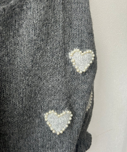 Pullover mit Herzmuster & Perlen