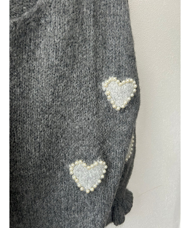 Pullover mit Herzmuster & Perlen