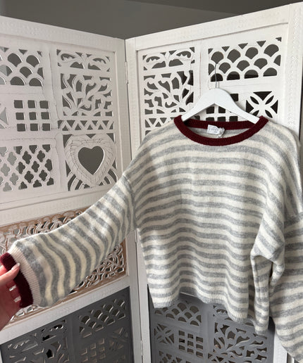 Pullover mit Streifen | bordeaux/grau