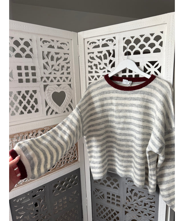 Pullover mit Streifen | bordeaux/grau