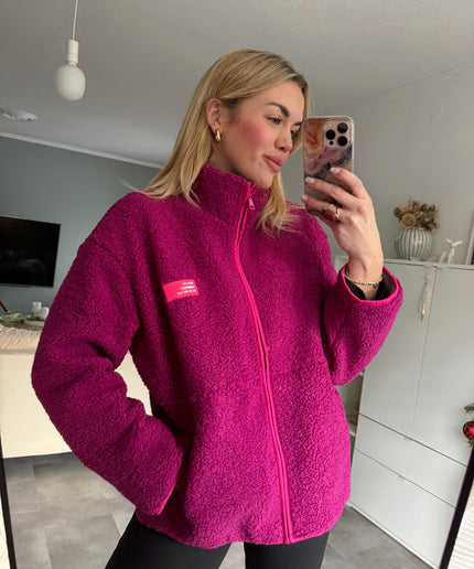 Plüsch-Reißverschlussjacke | Himbeere