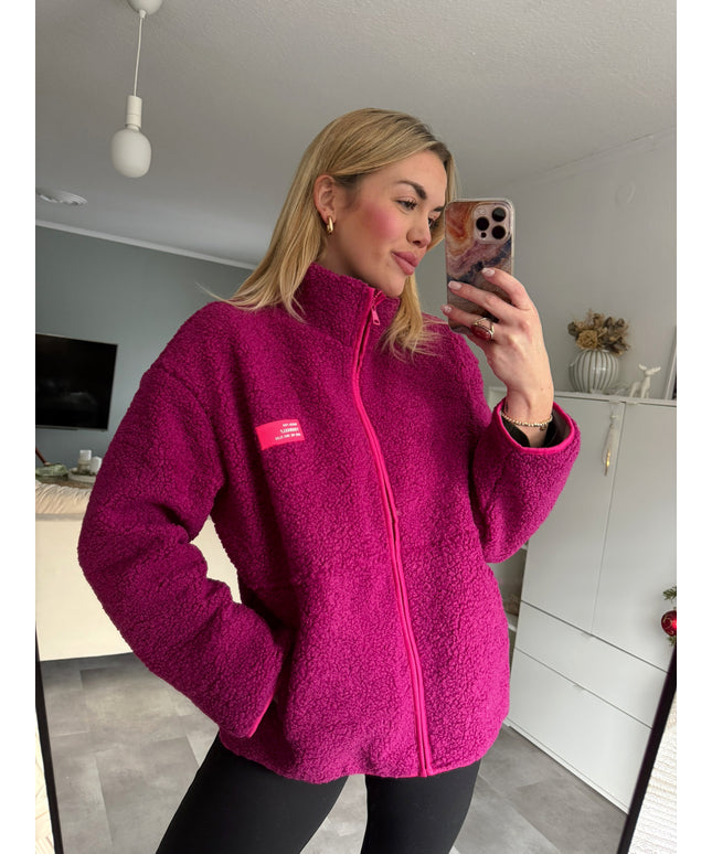 Plüsch-Reißverschlussjacke | Himbeere