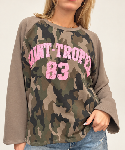 Camouflage-Sweatshirt mit Statement-Print | versch. Farben