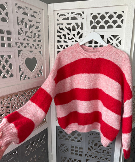 Pullover mit Streifen | rot/rosa