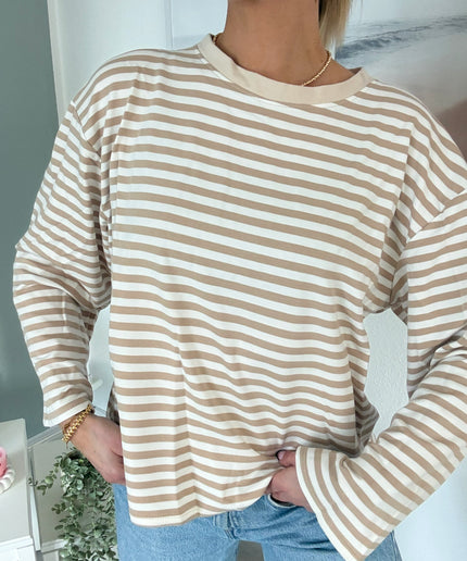 Gestreiftes Langarmshirt | Striped Long Sleeve | Beige/Weiß