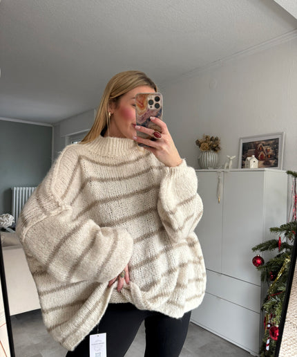 Oversize Strickpullover | gestreift | beige