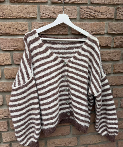 Gestreifte Strickjacke | dunkelbraun creme