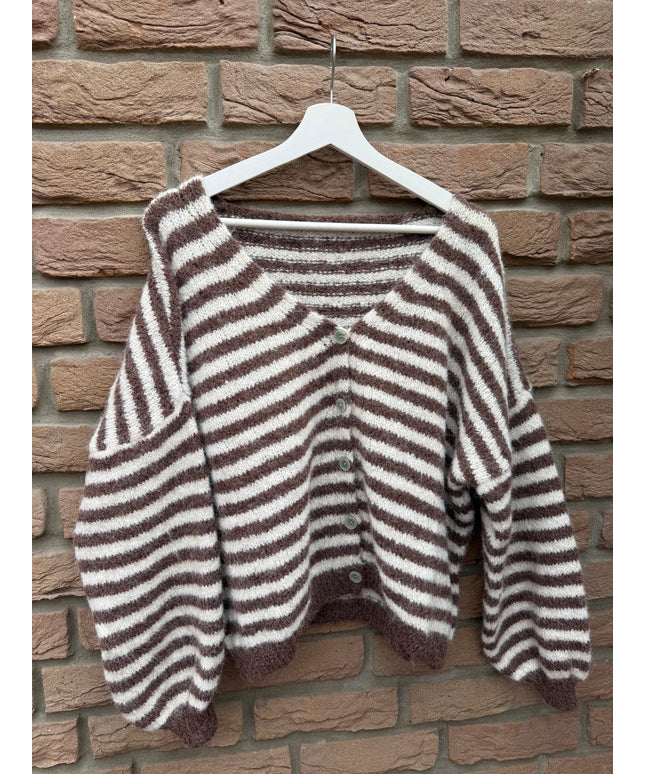 Gestreifte Strickjacke | dunkelbraun creme
