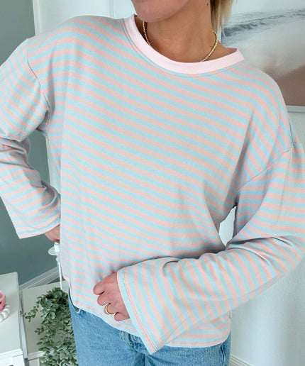 Gestreiftes Langarmshirt | Striped Long Sleeve | hellblau/hellrosa
