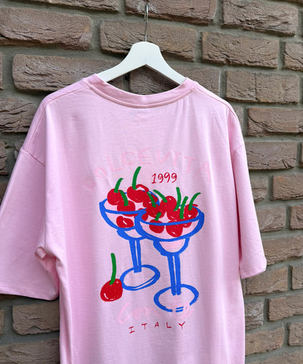 Oversized T-Shirt mit Print und Charm | rosa