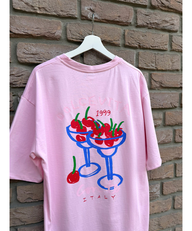 Oversized T-Shirt mit Print und Charm | rosa