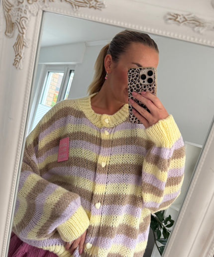 Gestreifte Oversize Strickjacke Creme de la Creme | lavendel gelb