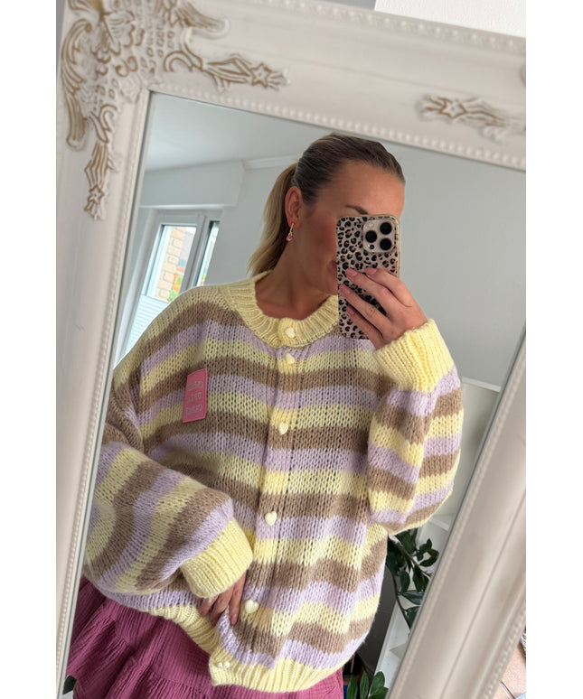 Gestreifte Oversize Strickjacke Creme de la Creme | lavendel gelb
