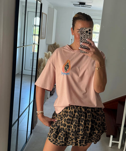 T-Shirt mit Papaya-Print und Charms-Dekoration