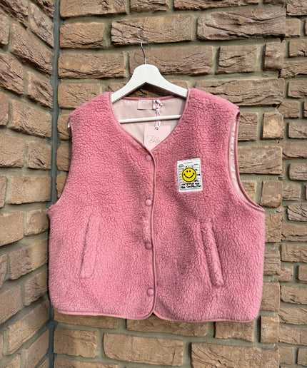 Teddy Weste mit Smiley Aufdruck | rosa
