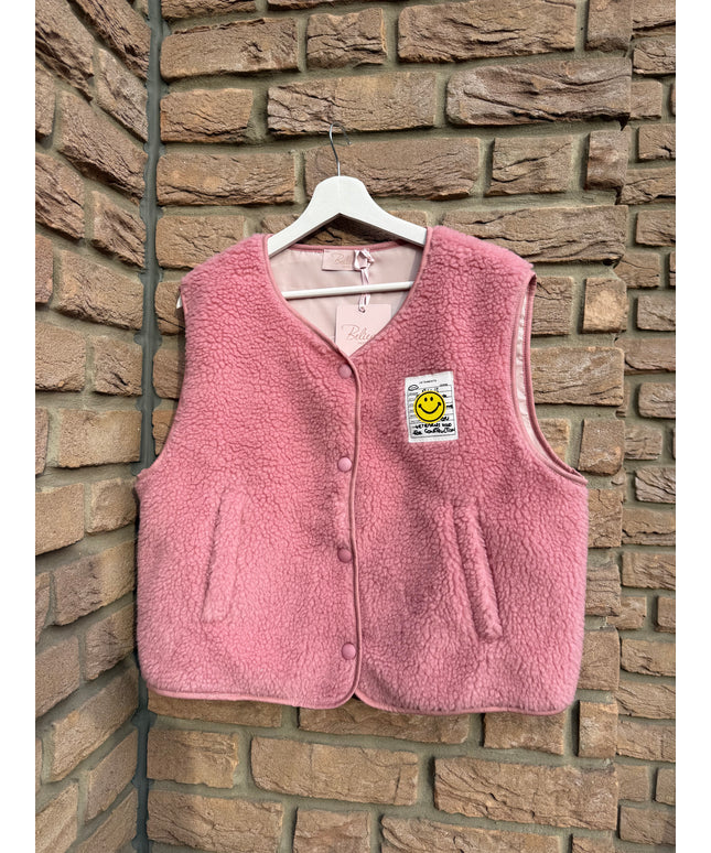 Teddy Weste mit Smiley Aufdruck | rosa